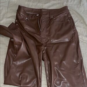 Brown Faux Leather Pants